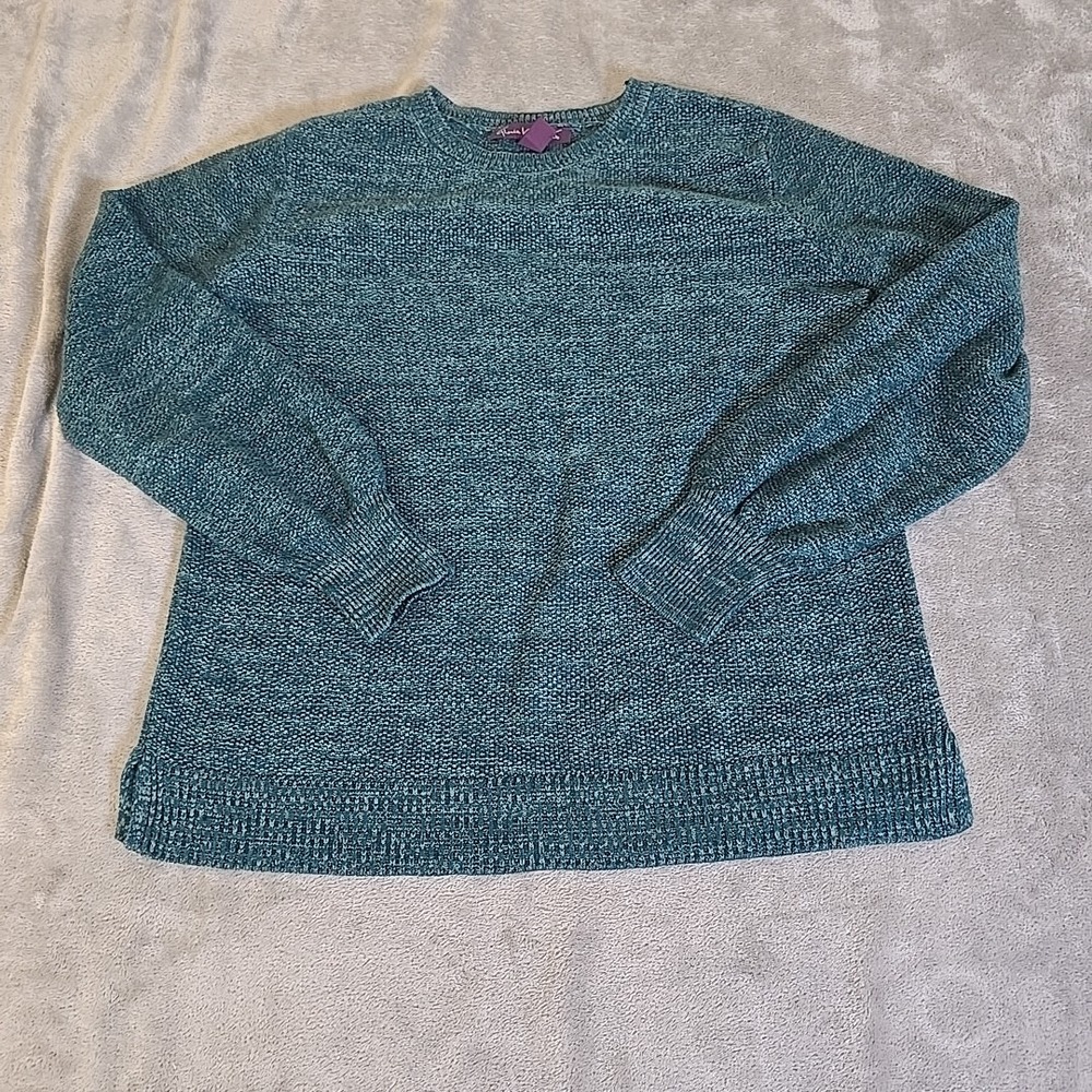 Gloria Vanderbilt Sweater Womens Large Blue Green Crewneck Casual Workwear